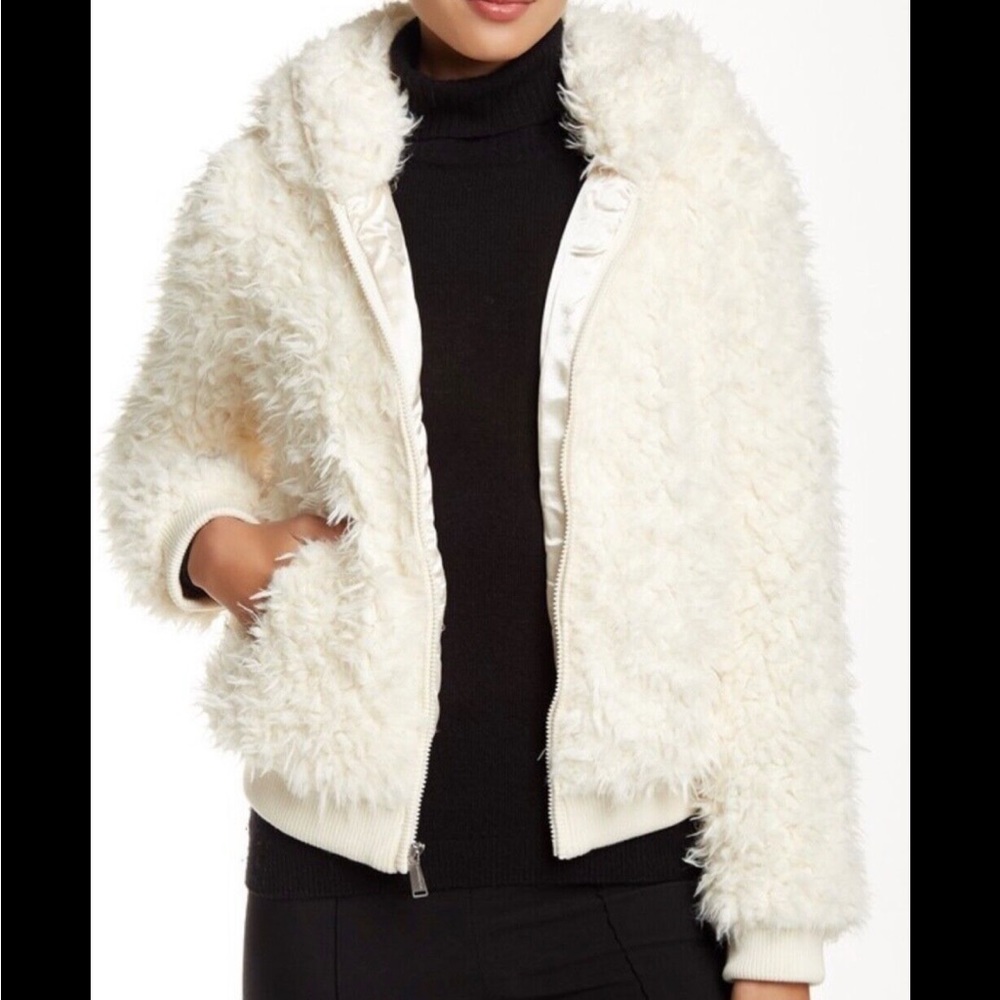 bcbg faux fur bomber jacket size M